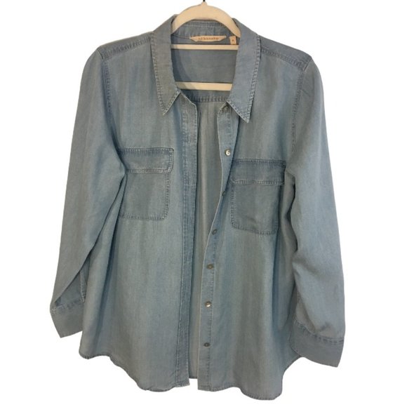 Soft Surroundings Chambray Blue Tencel Button Front Top, Casual, Coastal, PL - Picture 1 of 6